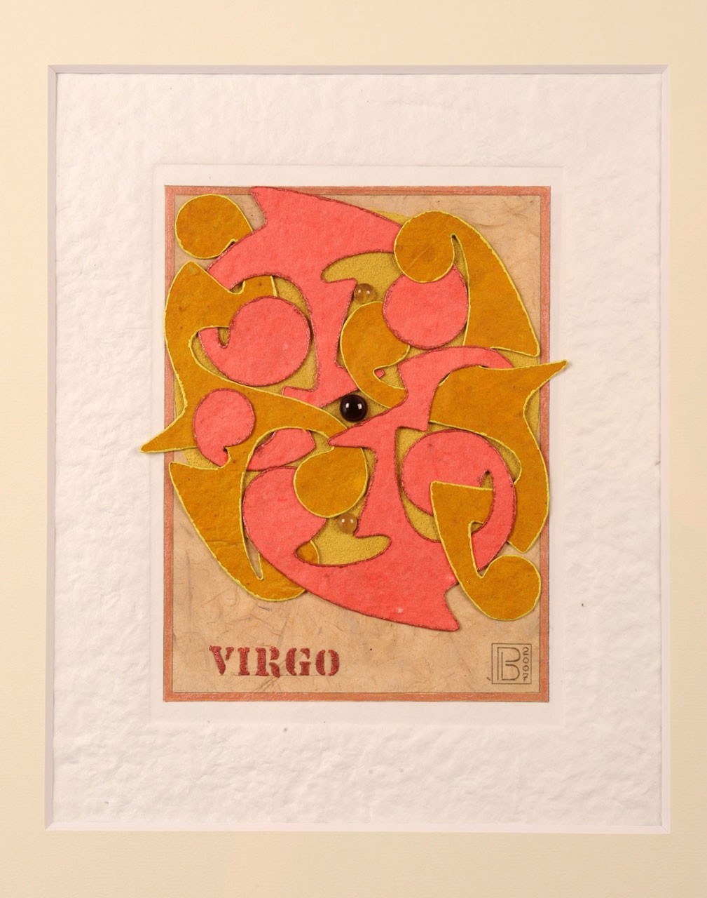Sagomato - Zodiac Virgo, 2007 - Collage carte a mano, quarzite e pietre semipreziose, cm 35x26