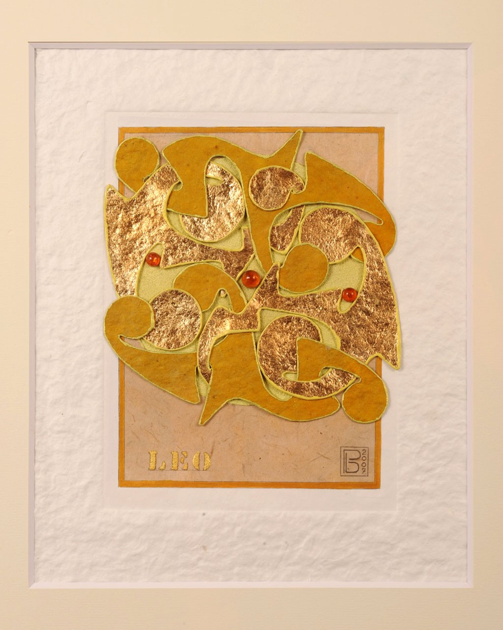 Sagomato - Zodiac Leo, 2007 - Collage carte a mano quarzite e pietre semipreziose, cm 35x26